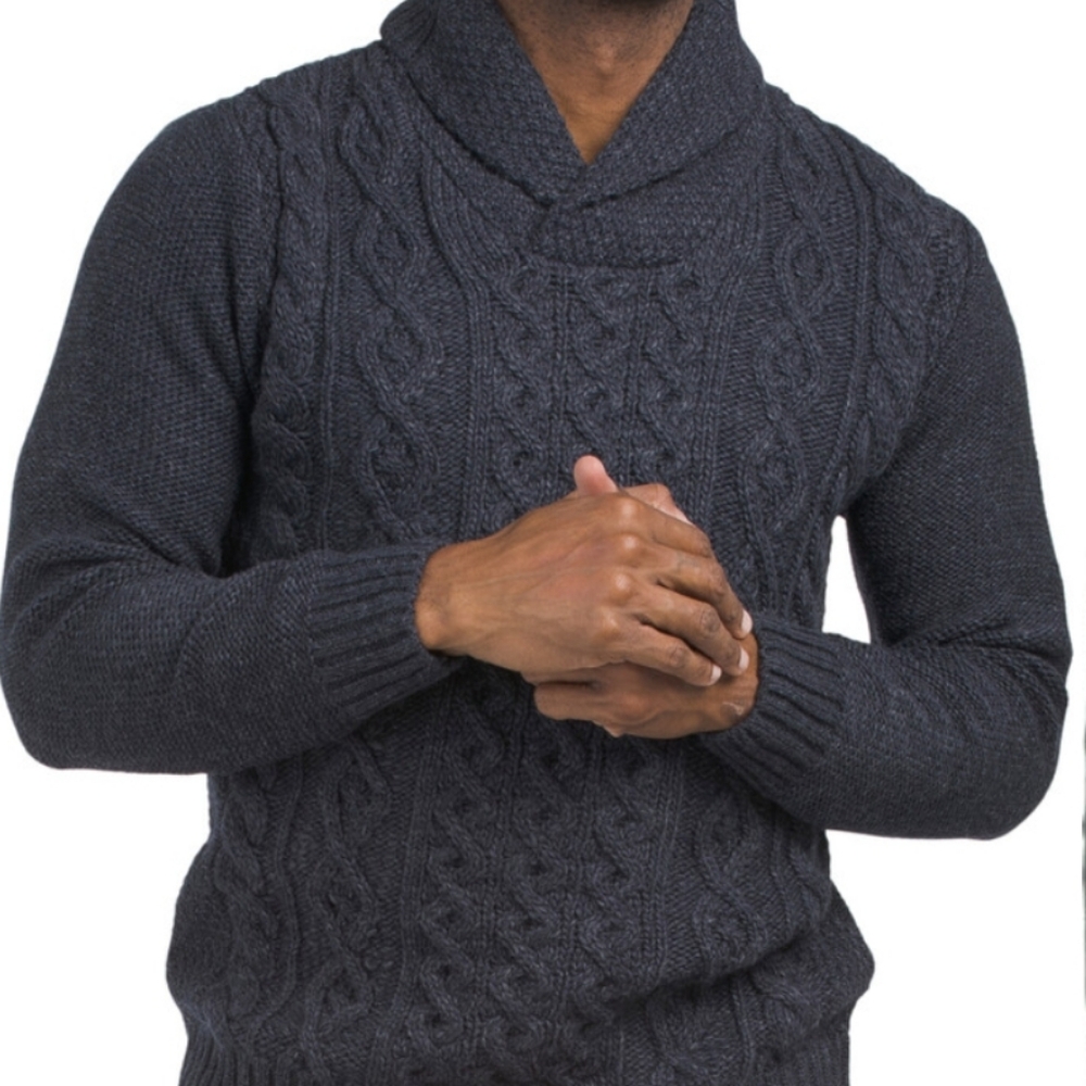 Paolo Mondo Made In Italy Wool Blend Shawl Collar Cable Knit Blue Size Large